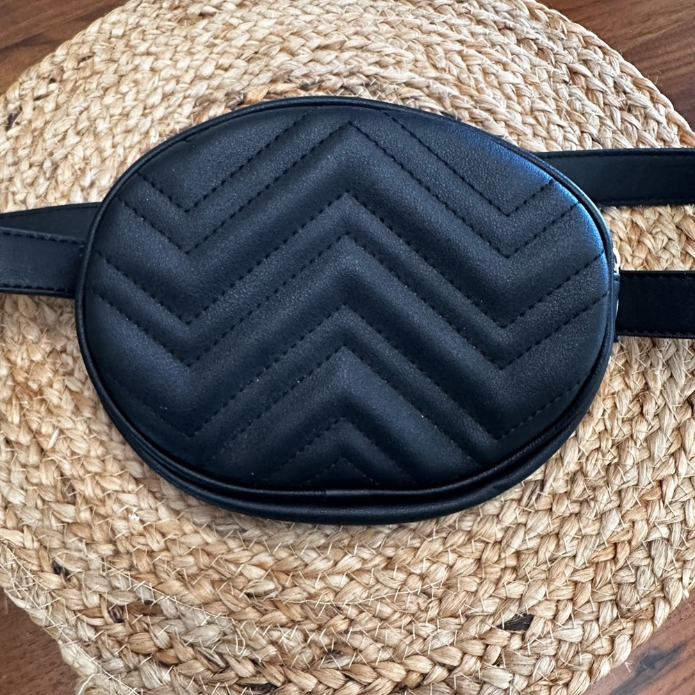 Black Belt with Quilted Texture and Chevron Pattern